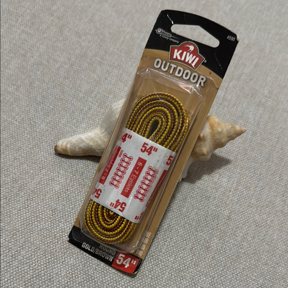 New in Packaging-Kiwi Brand-54in Round/Gold Brown Outdoor Laces-6-7 Eyelet Fit